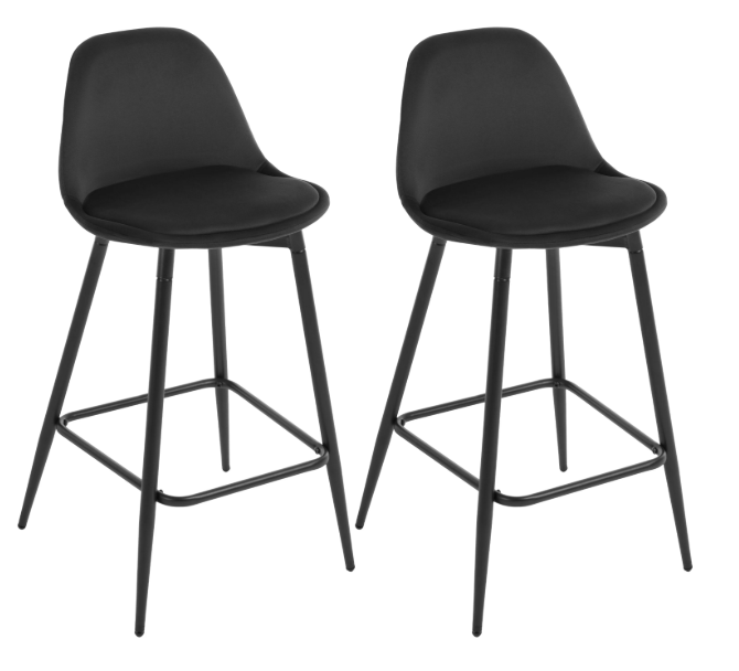Set van 2 Hoge Barkrukken – Fluweel & PP Zitting met Rugleuning en Voetsteun
