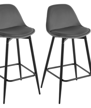 Set van 2 Hoge Barkrukken – Fluweel & PP Zitting met Rugleuning en Voetsteun