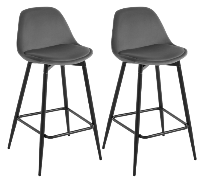 Set van 2 Hoge Barkrukken – Fluweel & PP Zitting met Rugleuning en Voetsteun