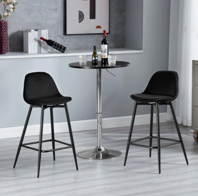 Set van 2 Hoge Barkrukken – Fluweel & PP Zitting met Rugleuning en Voetsteun