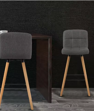 Set van 2 Hoge Barkrukken – Linnen Zitting & Houten Poten met Rugleuning