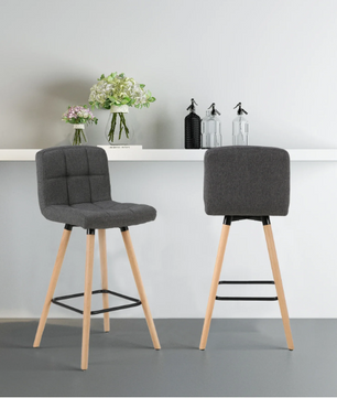Set van 2 Hoge Barkrukken – Linnen Zitting & Houten Poten met Rugleuning
