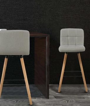Set van 2 Hoge Barkrukken – Linnen Zitting & Houten Poten met Rugleuning