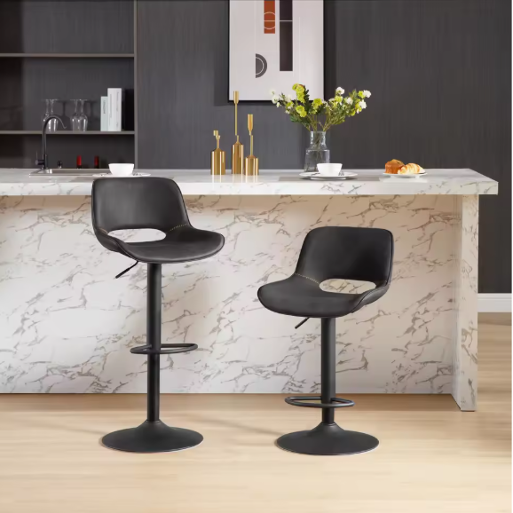 Set van 2 Verstelbare Barkrukken – Kunstleer, 360° Draaibaar & Metalen Frame