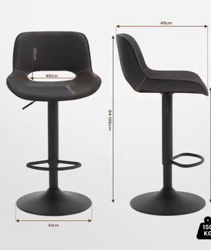 Set van 2 Verstelbare Barkrukken – Kunstleer, 360° Draaibaar & Metalen Frame