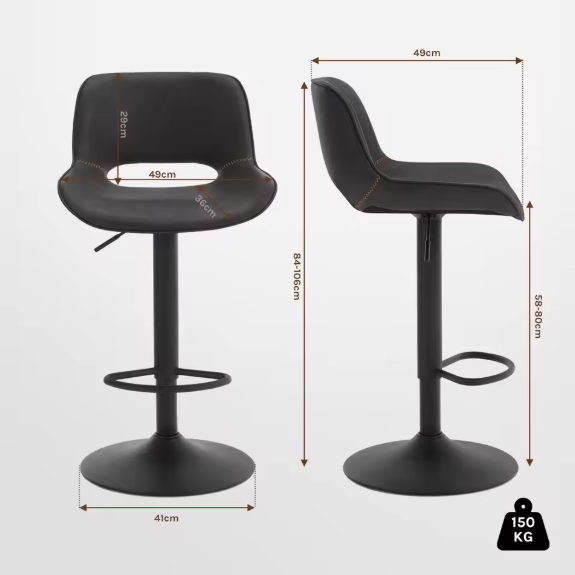 Set van 2 Verstelbare Barkrukken – Kunstleer, 360° Draaibaar & Metalen Frame