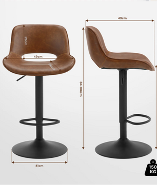 Set van 2 Verstelbare Barkrukken – Kunstleer, 360° Draaibaar & Metalen Frame