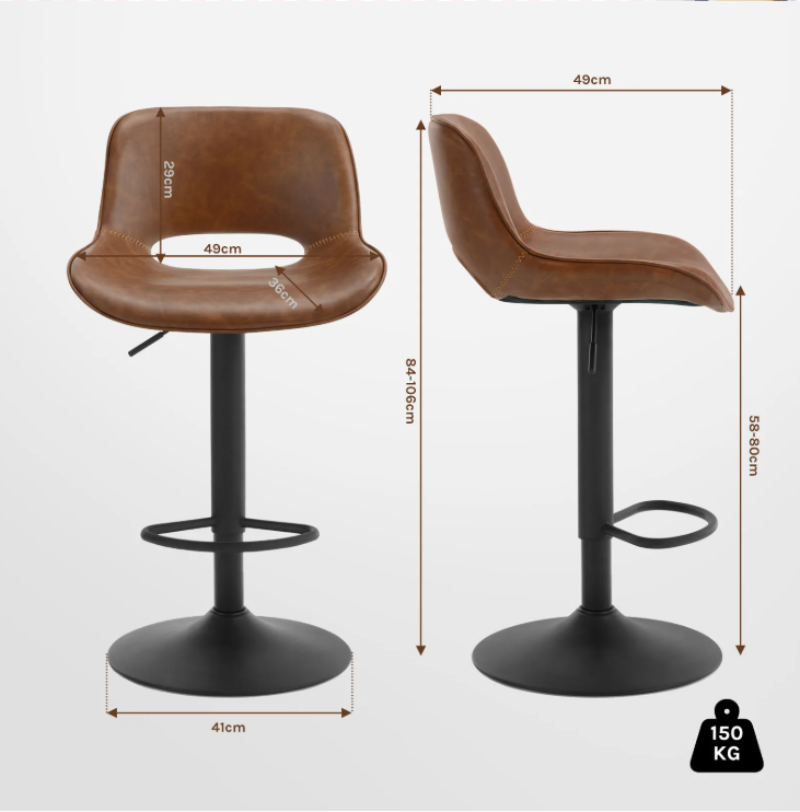Set van 2 Verstelbare Barkrukken – Kunstleer, 360° Draaibaar & Metalen Frame