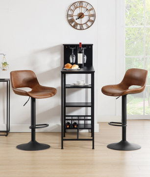 Set van 2 Verstelbare Barkrukken – Kunstleer, 360° Draaibaar & Metalen Frame