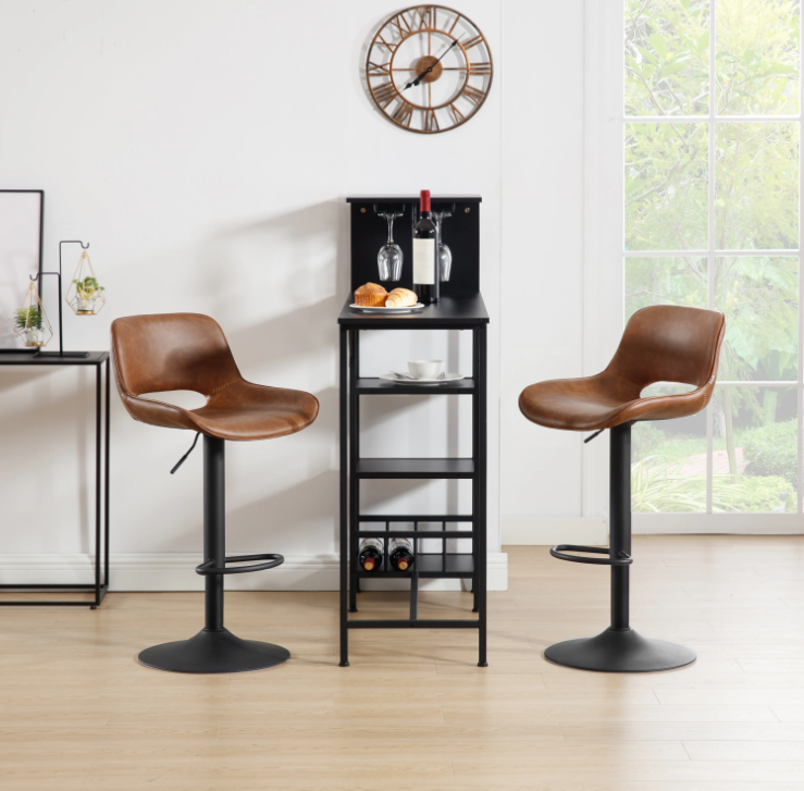 Set van 2 Verstelbare Barkrukken – Kunstleer, 360° Draaibaar & Metalen Frame