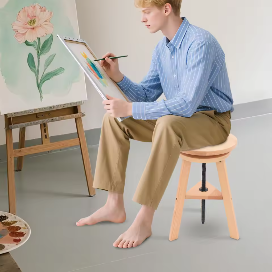Verstelbare Houten Kruk – 360° Draaibaar, Multifunctioneel & Stevig