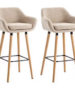 Set van 2 Linnen Barkrukken – Houten Poten, Comfortabel & Stevig