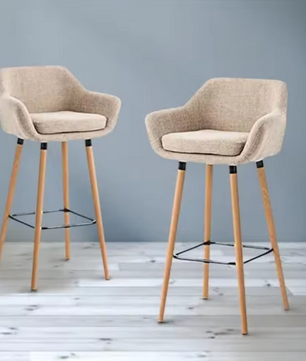 Set van 2 Linnen Barkrukken – Houten Poten, Comfortabel & Stevig