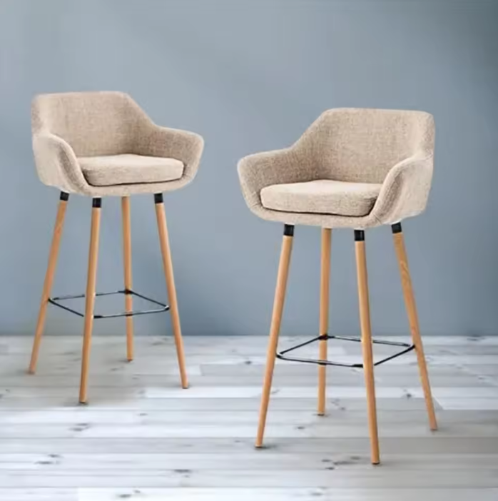 Set van 2 Linnen Barkrukken – Houten Poten, Comfortabel & Stevig