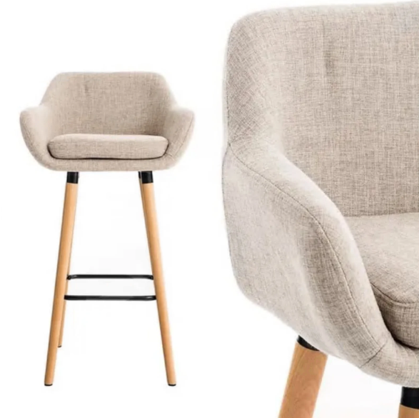 Set van 2 Linnen Barkrukken – Houten Poten, Comfortabel & Stevig