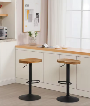 Set van 2 Industriële Houten Barkrukken – Verstelbaar & 360° Draaibaar