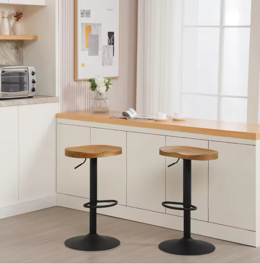 Set van 2 Industriële Houten Barkrukken – Verstelbaar & 360° Draaibaar