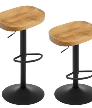 Set van 2 Industriële Houten Barkrukken – Verstelbaar & 360° Draaibaar