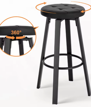 Set van 2 Industriële Barkrukken – Kunstleer, 360° Draaibaar & Metalen Frame