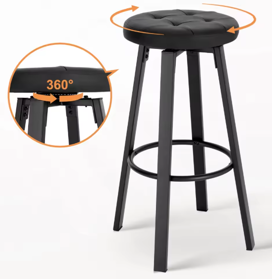 Set van 2 Industriële Barkrukken – Kunstleer, 360° Draaibaar & Metalen Frame