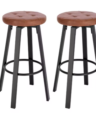 Set van 2 Industriële Barkrukken – Kunstleer, 360° Draaibaar & Metalen Frame