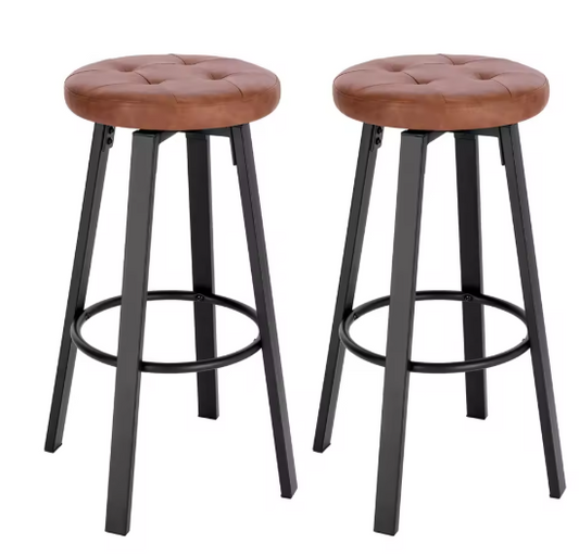 Set van 2 Industriële Barkrukken – Kunstleer, 360° Draaibaar & Metalen Frame