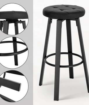 Set van 2 Industriële Barkrukken – Kunstleer, 360° Draaibaar & Metalen Frame