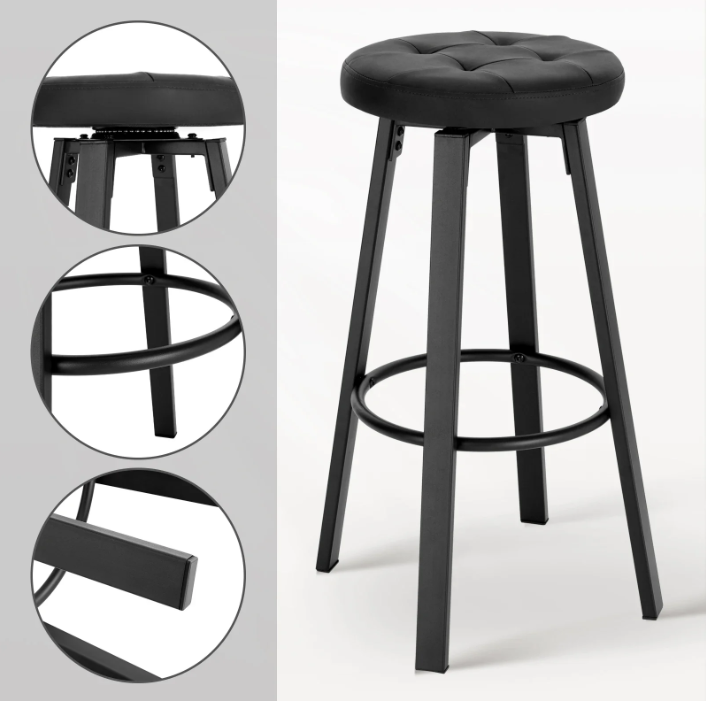Set van 2 Industriële Barkrukken – Kunstleer, 360° Draaibaar & Metalen Frame