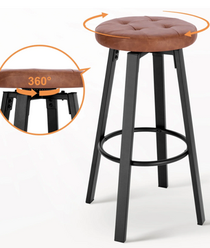 Set van 2 Industriële Barkrukken – Kunstleer, 360° Draaibaar & Metalen Frame