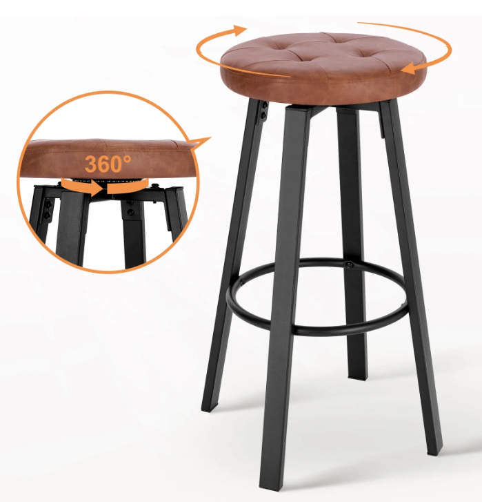 Set van 2 Industriële Barkrukken – Kunstleer, 360° Draaibaar & Metalen Frame