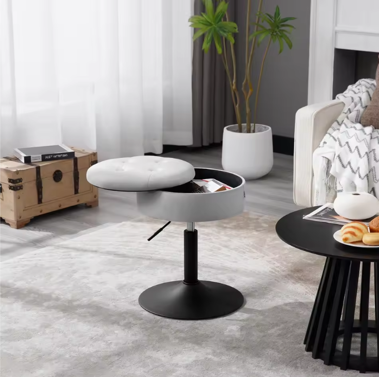 Verstelbare Velvet Barkruk met Opbergruimte – Rond Design & Metalen Basis, Modern en Comfortabel