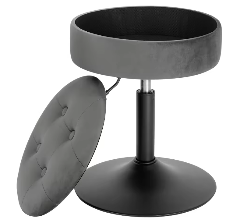 Verstelbare Velvet Barkruk met Opbergruimte – Rond Design & Metalen Basis, Modern en Comfortabel