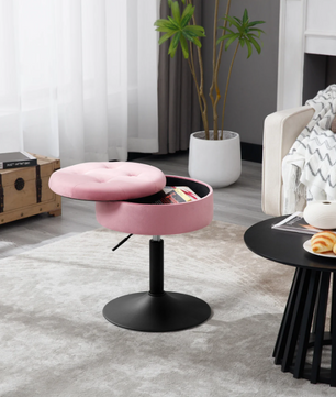 Verstelbare Velvet Barkruk met Opbergruimte – Rond Design & Metalen Basis, Modern en Comfortabel
