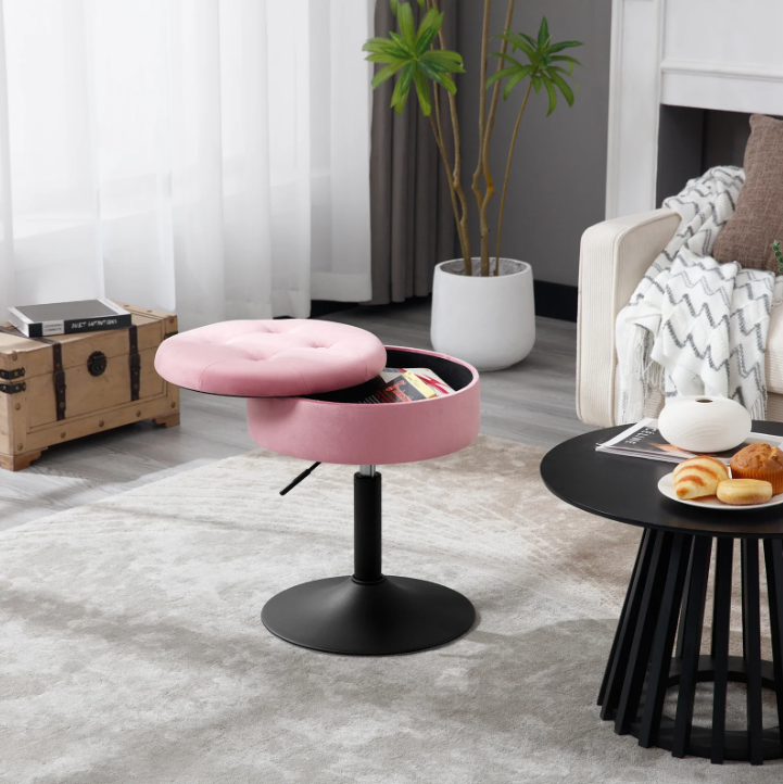 Verstelbare Velvet Barkruk met Opbergruimte – Rond Design & Metalen Basis, Modern en Comfortabel
