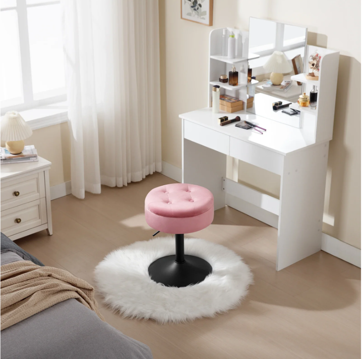 Verstelbare Velvet Barkruk met Opbergruimte – Rond Design & Metalen Basis, Modern en Comfortabel
