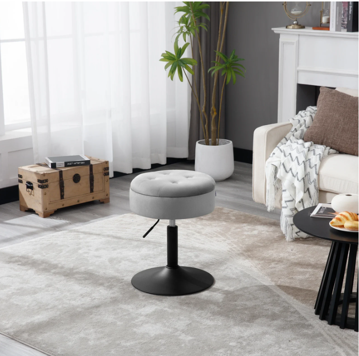 Verstelbare Velvet Barkruk met Opbergruimte – Rond Design & Metalen Basis, Modern en Comfortabel