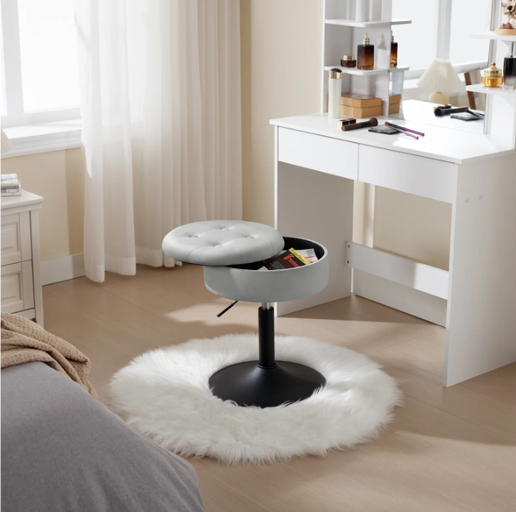 Verstelbare Velvet Barkruk met Opbergruimte – Rond Design & Metalen Basis, Modern en Comfortabel