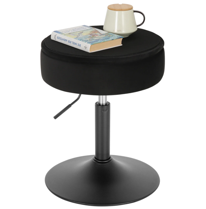 Verstelbare Velvet Barkruk met Opbergruimte – Rond Design & Metalen Basis, Modern en Comfortabel