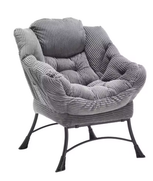 Lounge Fauteuil met Voetenbank – Fluweelzachte Stof & Stalen Frame, Ergonomisch en Comfortabel