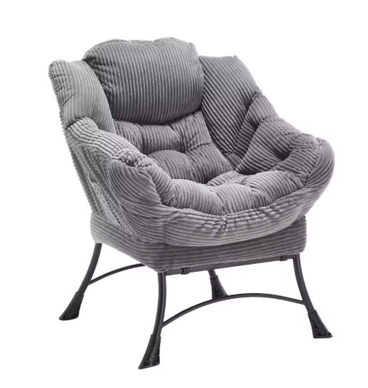 Lounge Fauteuil met Voetenbank – Fluweelzachte Stof & Stalen Frame, Ergonomisch en Comfortabel
