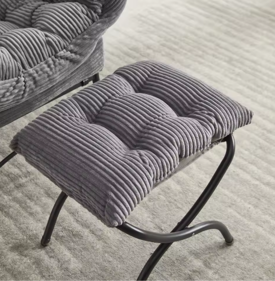 Lounge Fauteuil met Voetenbank – Fluweelzachte Stof & Stalen Frame, Ergonomisch en Comfortabel