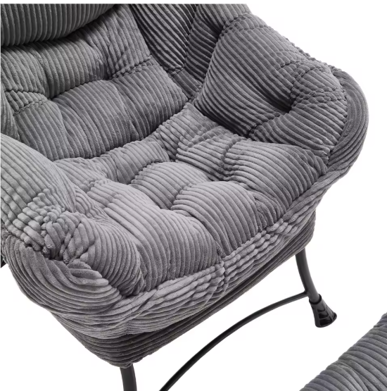 Lounge Fauteuil met Voetenbank – Fluweelzachte Stof & Stalen Frame, Ergonomisch en Comfortabel
