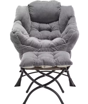 Lounge Fauteuil met Voetenbank – Fluweelzachte Stof & Stalen Frame, Ergonomisch en Comfortabel