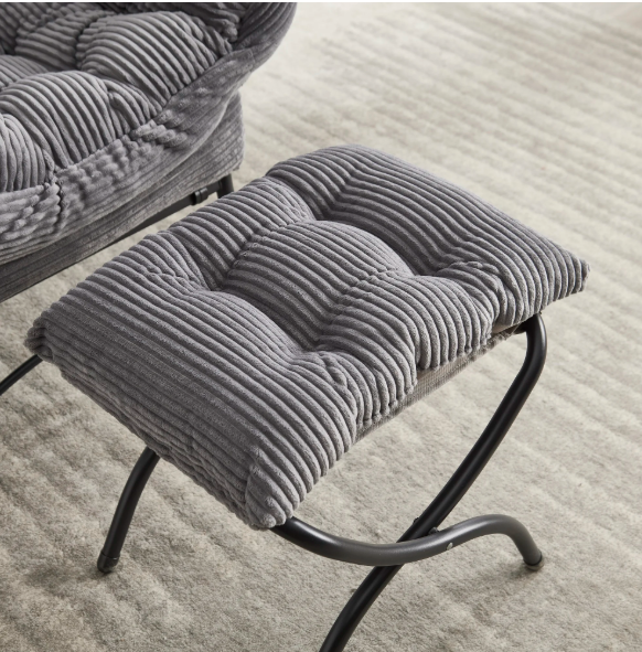 Lounge Fauteuil met Voetenbank – Fluweelzachte Stof & Stalen Frame, Ergonomisch en Comfortabel