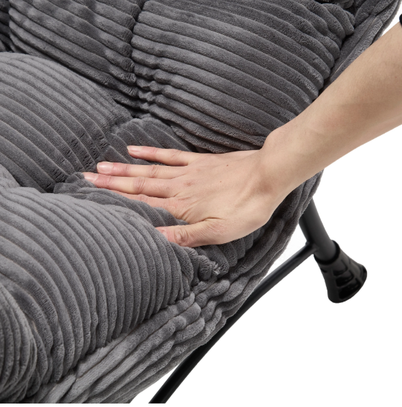 Lounge Fauteuil met Voetenbank – Fluweelzachte Stof & Stalen Frame, Ergonomisch en Comfortabel