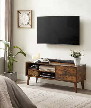 TV Meubel 120 cm – Lowboard met Deuren & Open Vakken, Retro en Modern