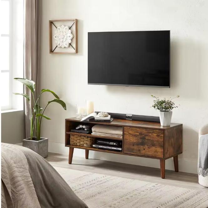 TV Meubel 120 cm – Lowboard met Deuren & Open Vakken, Retro en Modern