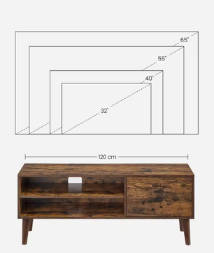 TV Meubel 120 cm – Lowboard met Deuren & Open Vakken, Retro en Modern