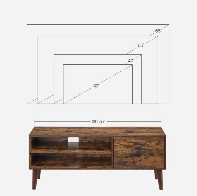 TV Meubel 120 cm – Lowboard met Deuren & Open Vakken, Retro en Modern