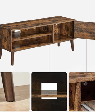 TV Meubel 120 cm – Lowboard met Deuren & Open Vakken, Retro en Modern